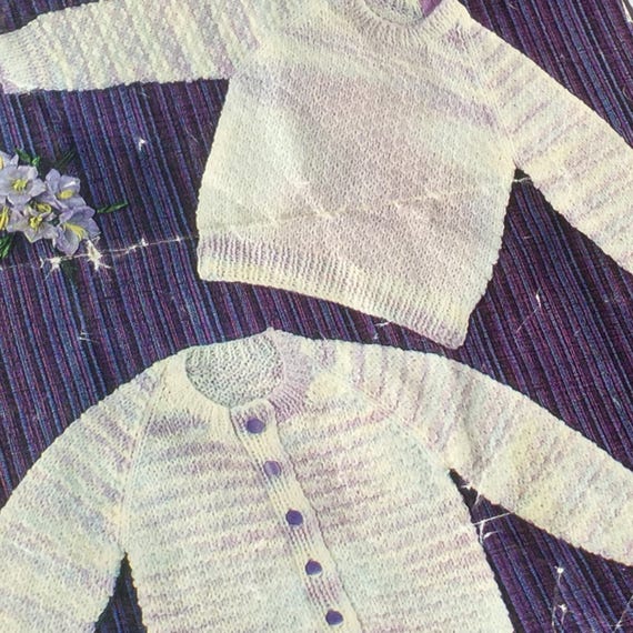 Uk Eu Seller Vintage Knitting Pattern Easy Knit Baby Cardigan Sweater Quick Knit Raglan Sleeve Crew Neck Fits 18 23 45 58cms