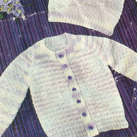 Uk Eu Seller Vintage Knitting Pattern Easy Knit Baby Cardigan Sweater Quick Knit Raglan Sleeve Crew Neck Fits 18 23 45 58cms