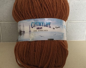 UK/EU SELLER Countrylife 400gram Value Ball Aran knitting wool.  Colour rusty brown.