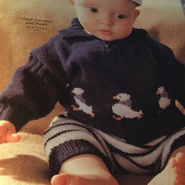 UK/EU SELLER Vintage pdf knitting pattern Baby/Toddler Duck Sweater Collar Striped Pants 4PlyAge 3-6/6-12month Actual Chest 21-23”(55-60cms)