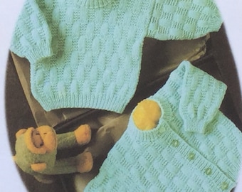 UK/EU SELLER Vintage baby knitting pattern Stylecraft 4649 Sweater/Cardigan Easy Knit. Premature size.  Fits chest 12-22" (30-56cms)