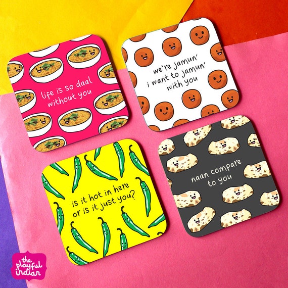 Set of 4 Funny Indian Food Pun Coasters New Home House - Etsy Set of 4 Funny Indian Food Pun Coasters New Home House - Etsy