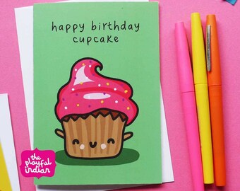 Happy Birthday Cupcake Cute, Funny, Food Inspired Happy Greeting Card