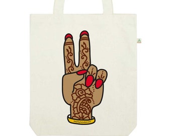 Peace - Indian/Desi Tote | mendhi, mehndi, henna |  Reusable Grocery, Shoulder, Shopper Bag | Birthday, Friend Gift