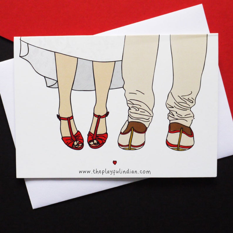 Indian/Asian Interracial Wedding Congratulations Wedding Celebration Greetings Card - Asian Male, White/English Female