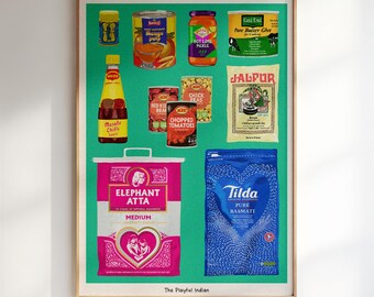 Desi Pantry Essentials - A3 Risograph Print | South Asian Wall Art | Home Decor