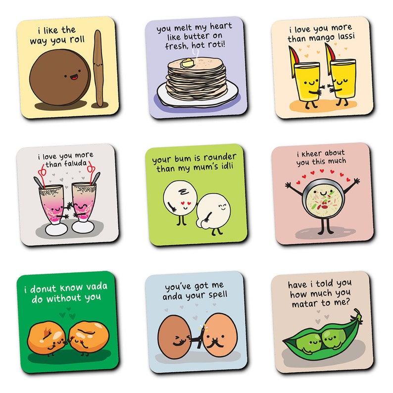 Funny, Novelty, Indian Food-Inspired Coasters - Gift For Friends Or Family For Birthday, Anniversary, Valentine's or House Warming Gift