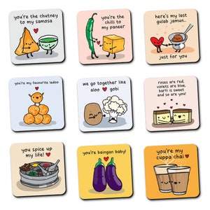 Funny, Novelty, Indian Food-Inspired Coasters - Gift For Friends Or Family For Birthday, Anniversary, Valentine's or House Warming Gift