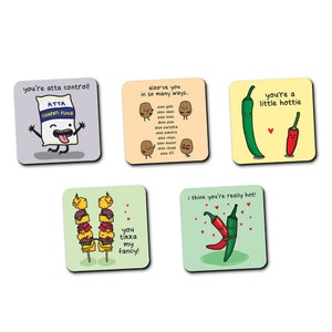 Funny, Novelty, Indian Food-Inspired Coasters - Gift For Friends Or Family For Birthday, Anniversary, Valentine's or House Warming Gift