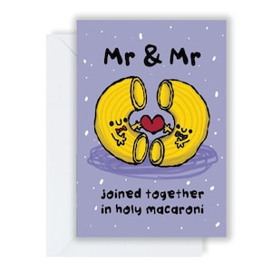 Mr And Mr - verbunden in Heilige Makkaroni Karte - Gay Hochzeitskarte