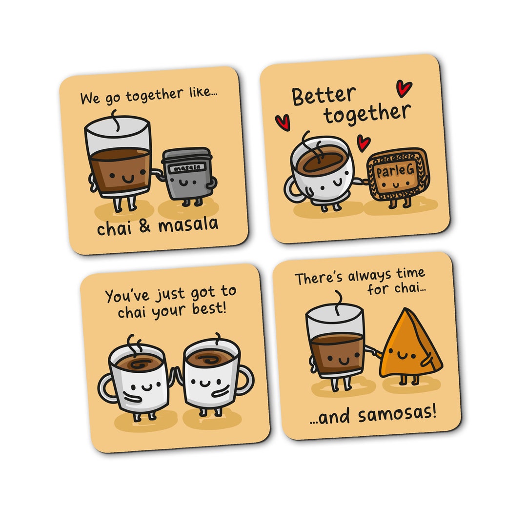Set of 4 Cute and Funny Chai Coasters Indian, Novelty, Birthday, New Home Gift Coaster Set Etsy