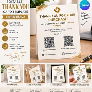 Editable Packaging Insert Template Canva, Business Thank You Card With ...