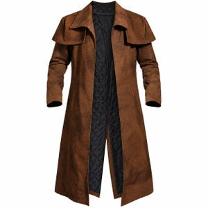 Men's Brown Cape-Shoulder Duster Coat, Quilted Lining, Statement Outerwear