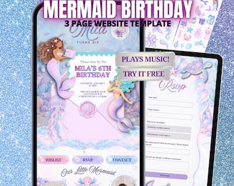 Mermaid Birthday Website Invitation with RSVP | Under the Sea Digital Invite | Editable Canva Template