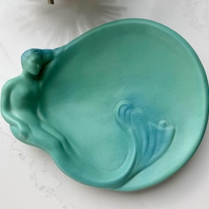 Mint Van Briggle Lorelei Mermaid Console Bowl Ming Blue Signed Clyde Thompson 10.5