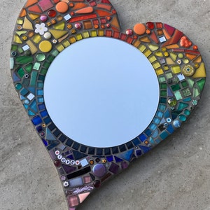 Mosaic Rainbow Heart Mirror Made to order, Gift idea, can be personalised if required, image 1