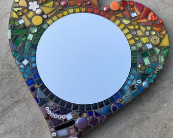 Mosaic Rainbow Heart Mirror Made to order, Gift idea, can be personalised if required,