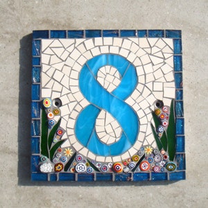 Mosaic House Number, House Sign, Plaque, Street Address, Yard Art, Bespoke Number,Digit, Outdoor, Wall hanging,ornament, Glass, 7 Custom image 1