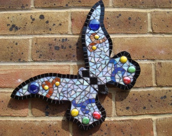 Large Mosaic Butterfly Garden Wall Plaque, Hanging, Art, Decor patio gift fun quirky outdoor bespoke ooak handmade uk yard ornament ladies