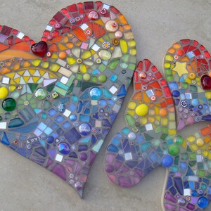 Mosaic Rainbow Heart Ornament, Inside or out, garden, patio, porch, yard, fence, love heart, gift, personalised, mum, memorial,pet,wife,15cm image 4