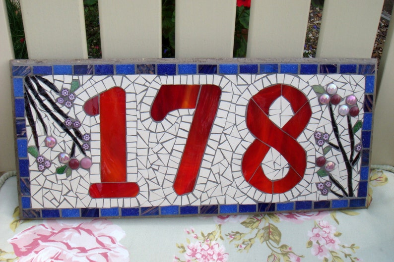 Custom Mosaic House Number, Sign, Plaque, Street Address, Yard Art, Bespoke Number,Digit, Outdoor,Wall hanging,ornament,Glass,door number, 3 image 4