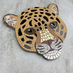 Mosaic Leopard wall plaque, made to order, jungle, big cats, gift idea, spotted leopard cat, safari, leopard head, face, wall decor, hanging image 6