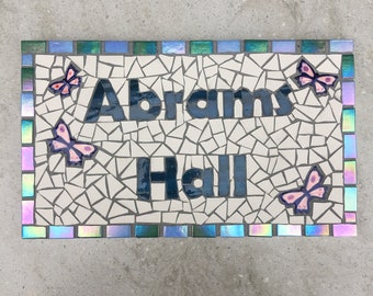 Mosaic House Name, Street Address, House Sign, Name Plaque, Yard Sign, Outdoor Sign, Kerb Appeal,Bespoke Custom Nameplate, iridescent border