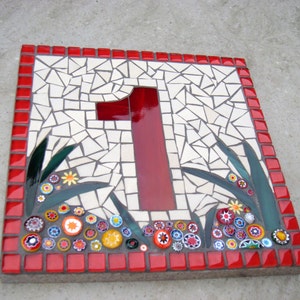 Custom Mosaic House Number, Sign, Plaque, Street Address, Yard Art, Bespoke Number,Digit, Outdoor,Wall hanging,ornament,Glass,door 7 image 2