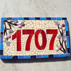 Mosaic House Number, Sign, Plaque, Street Address, custom, Yard Art, Bespoke Number,Digit, Outdoor,Wall hanging,ornament,Glass,door number, image 3