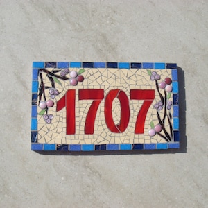 Mosaic House Number, Sign, Plaque, Street Address, custom, Yard Art, Bespoke Number,Digit, Outdoor,Wall hanging,ornament,Glass,door number, image 1