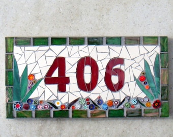 Número de casa de mosaico pequeño, 3 dígitos, letrero de la casa, número de puerta, dirección de la calle, placa de la casa, a medida, Reino Unido, hecho a pedido, letrero de cerámica,