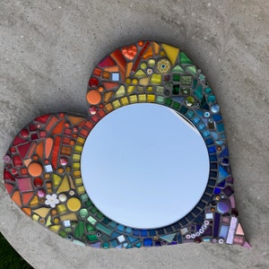 Mosaic Rainbow Heart Mirror Made to order, Gift idea, can be personalised if required, image 3