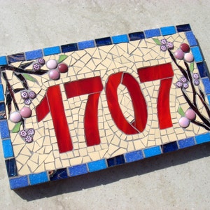 Mosaic House Number, Sign, Plaque, Street Address, custom, Yard Art, Bespoke Number,Digit, Outdoor,Wall hanging,ornament,Glass,door number, image 2