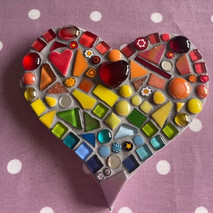 Mosaic Rainbow Heart Ornament, Inside or out, garden, patio, porch, yard, fence, love heart, gift, personalised, mum, memorial,pet,wife,15cm image 8