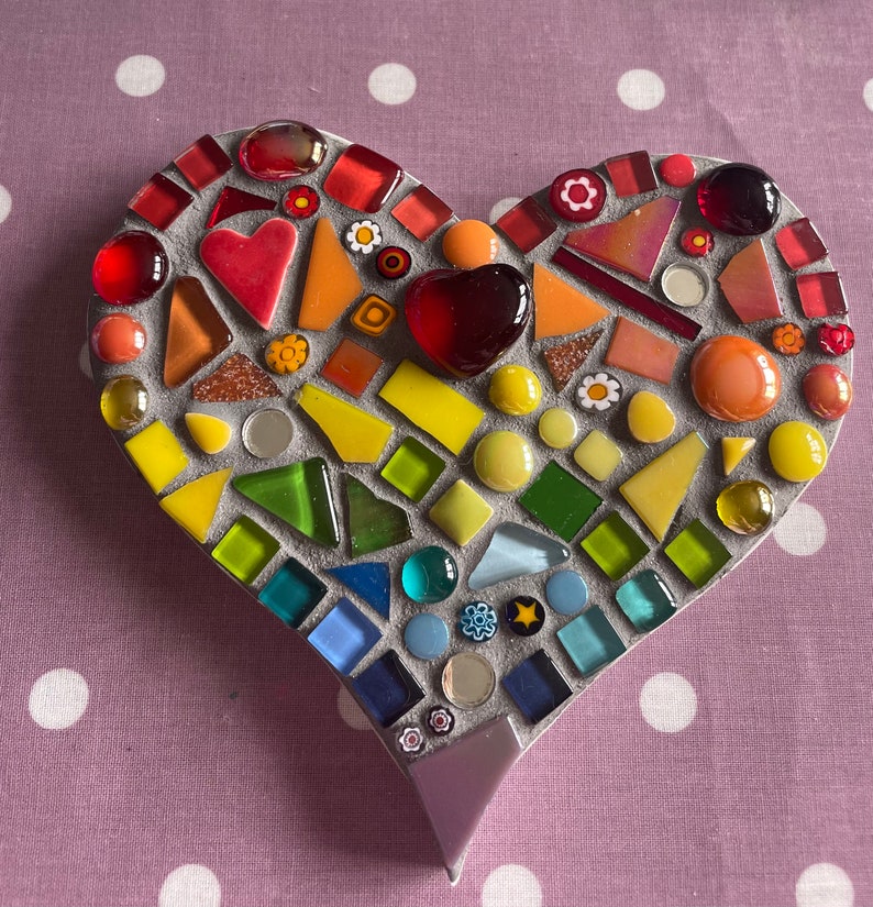 Mosaic Rainbow Heart Ornament, Inside or out, garden, patio, porch, yard, fence, love heart, gift, personalised, mum, memorial,pet,wife,15cm image 8