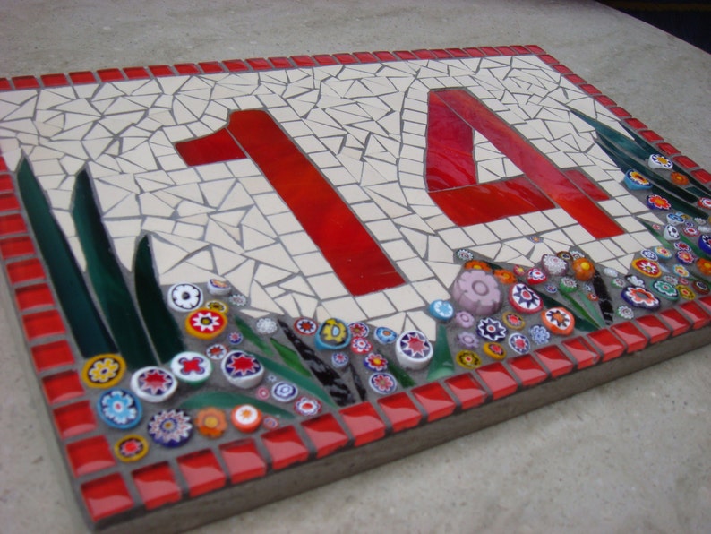 Custom Mosaic House Number, Sign, Plaque, Street Address, Yard Art, Bespoke Number,Digit, Outdoor,Wall hanging,ornament,Glass,door number, image 4