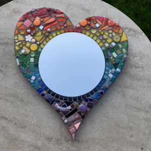 Mosaic Rainbow Heart Mirror Made to order, Gift idea, can be personalised if required, image 4