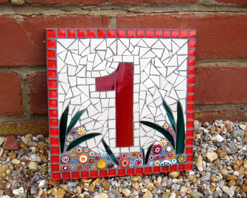 Custom Mosaic House Number, Sign, Plaque, Street Address, Yard Art, Bespoke Number,Digit, Outdoor,Wall hanging,ornament,Glass,door 7 image 5