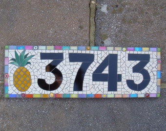 Custom Mosaic House Number, Sign, Plaque, Street Address, Yard Art, Bespoke Number,Digit, Outdoor,Wall hanging,ornament,Glass,door number,