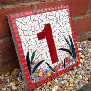 Custom Mosaic House Number, Sign, Plaque, Street Address, Yard Art, Bespoke Number,Digit, Outdoor,Wall hanging,ornament,Glass,door 7 image 3