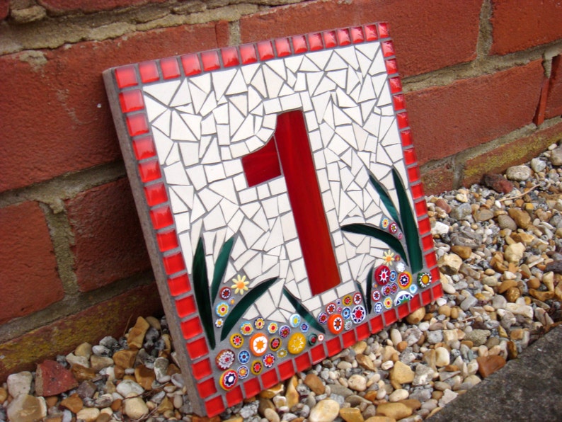 Custom Mosaic House Number, Sign, Plaque, Street Address, Yard Art, Bespoke Number,Digit, Outdoor,Wall hanging,ornament,Glass,door 7 image 3
