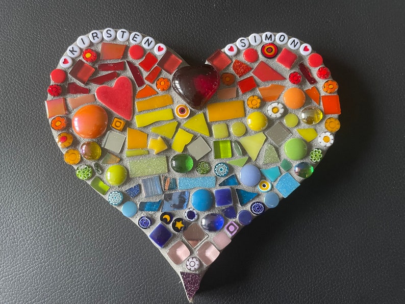 Mosaic Rainbow Heart Ornament, Inside or out, garden, patio, porch, yard, fence, love heart, gift, personalised, mum, memorial,pet,wife,15cm image 2