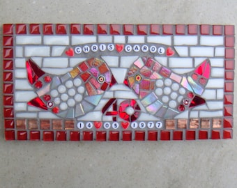 Ruby Wedding Anniversary Gift, Wall Plaque, 40th, Love Birds Mosaic, Personalised gift, couples, plaque, Red, joint gift, name date, bespoke