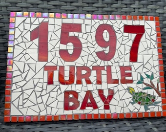 Mosaic house number, address sign, bespoke, custom sign, mosaic plaque, street sign, numberplate,handmade in UK