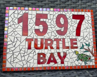 Mosaic house number, address sign, bespoke, custom sign, mosaic plaque, street sign, numberplate,handmade in UK