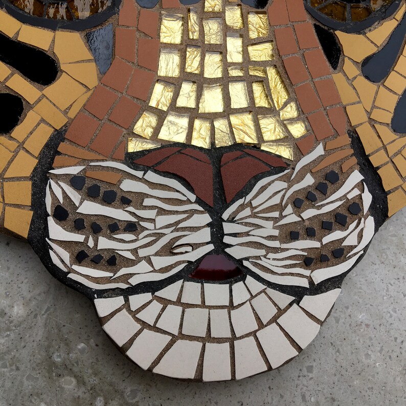 Mosaic Leopard wall plaque, made to order, jungle, big cats, gift idea, spotted leopard cat, safari, leopard head, face, wall decor, hanging image 2