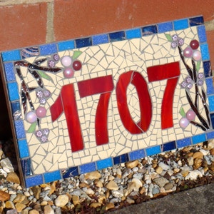 Mosaic House Number, Sign, Plaque, Street Address, custom, Yard Art, Bespoke Number,Digit, Outdoor,Wall hanging,ornament,Glass,door number, image 5