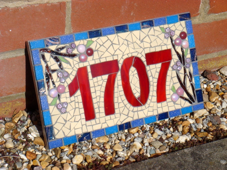 Mosaic House Number, Sign, Plaque, Street Address, custom, Yard Art, Bespoke Number,Digit, Outdoor,Wall hanging,ornament,Glass,door number, image 5