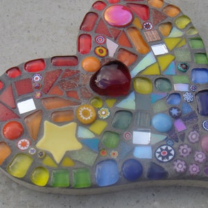 Mosaic Rainbow Heart Ornament, Inside or out, garden, patio, porch, yard, fence, love heart, gift, personalised, mum, memorial,pet,wife,15cm image 6