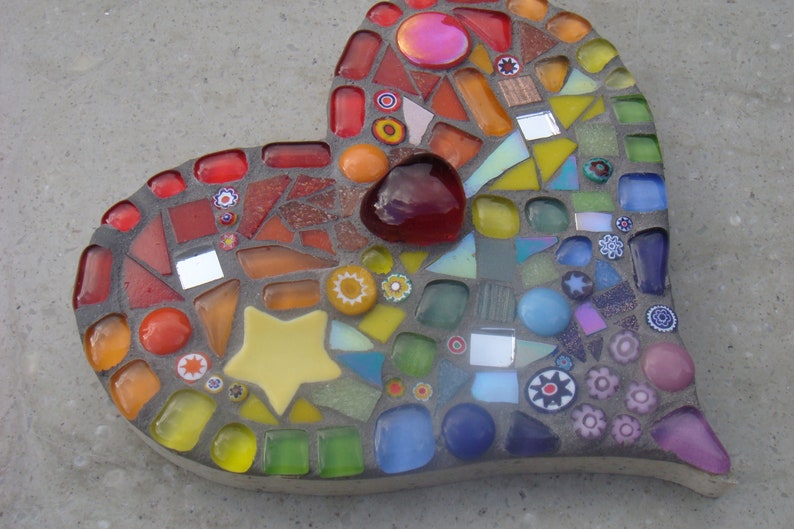 Mosaic Rainbow Heart Ornament, Inside or out, garden, patio, porch, yard, fence, love heart, gift, personalised, mum, memorial,pet,wife,15cm image 6